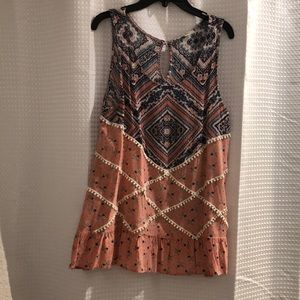 Coral and blue tank top with embellishments